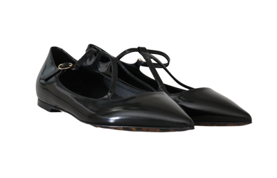 Shop Dolce & Gabbana Black Leather Leopard Ballet Women's Flats