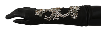 Shop Dolce & Gabbana Black Leather Lamb Skin Crystal Women's Gloves