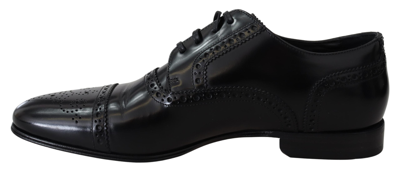 Shop Dolce & Gabbana Black Leather Men Derby Formal Loafers Men's Shoes
