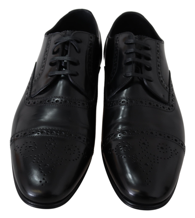 Shop Dolce & Gabbana Black Leather Men Derby Formal Loafers Men's Shoes