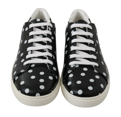 Shop Dolce & Gabbana Black Leather Polka Dots Sneakers Women's Shoes