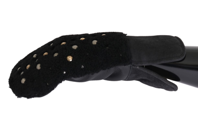 Shop Dolce & Gabbana Black Leather Shearling Studded Men's Gloves