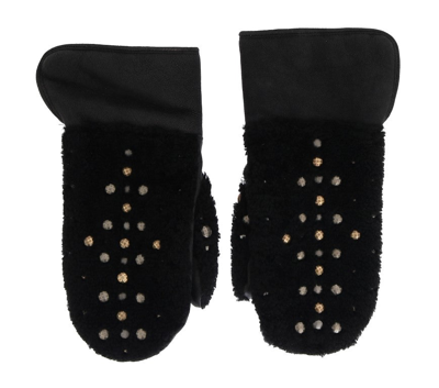 Shop Dolce & Gabbana Black Leather Shearling Studded Men's Gloves