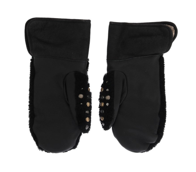 Shop Dolce & Gabbana Black Leather Shearling Studded Men's Gloves