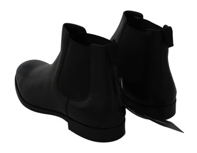 Shop Dolce & Gabbana Black Leather Stretch Band Boots Derby Men's Shoes