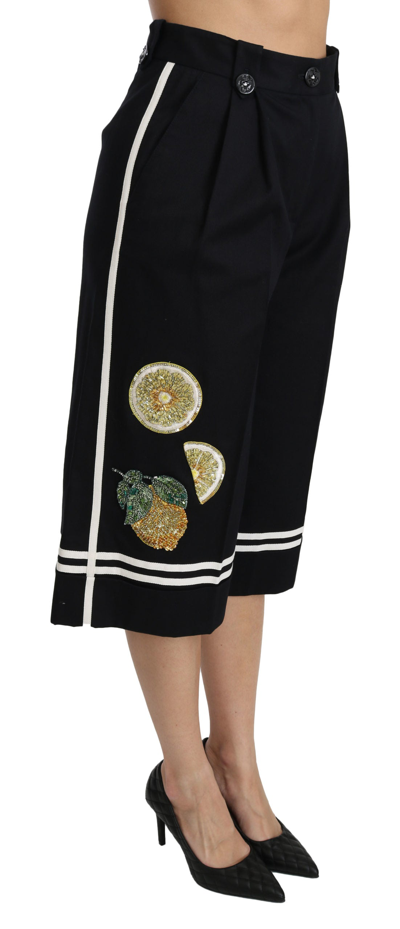 Shop Dolce & Gabbana Black Lemon Embellished Palazzo Cropped Women's Pants