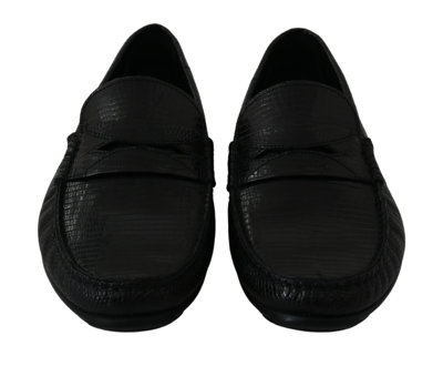 Shop Dolce & Gabbana Black Lizard Leather Flat Loafers Men's Shoes
