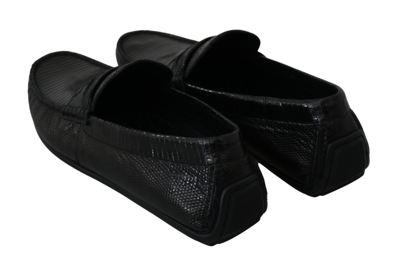 Shop Dolce & Gabbana Black Lizard Leather Flat Loafers Men's Shoes