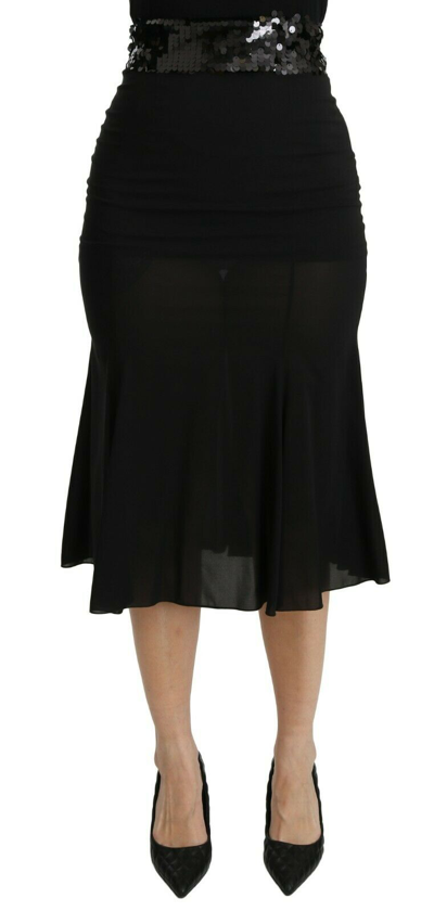 Shop Dolce & Gabbana Black Mermaid High Waist Midi Silk Women's Skirt