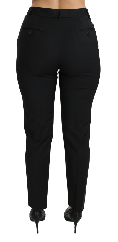 Shop Dolce & Gabbana Black Mid Waist Skinny Formal Wool Stretch Women's Pants