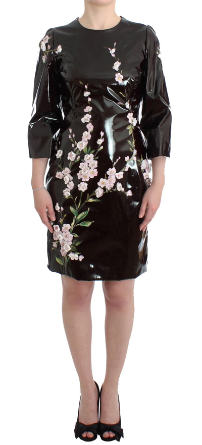 Shop Dolce & Gabbana Black Patent Floral Handpainted Women's Dress