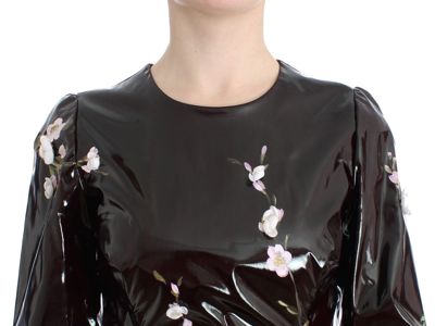 Shop Dolce & Gabbana Black Patent Floral Handpainted Women's Dress