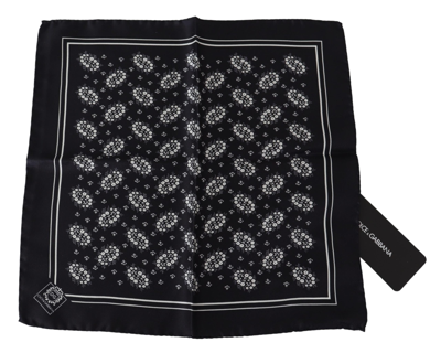 Shop Dolce & Gabbana Black Patterned Square Scarf  Silk  Men's Handkerchief