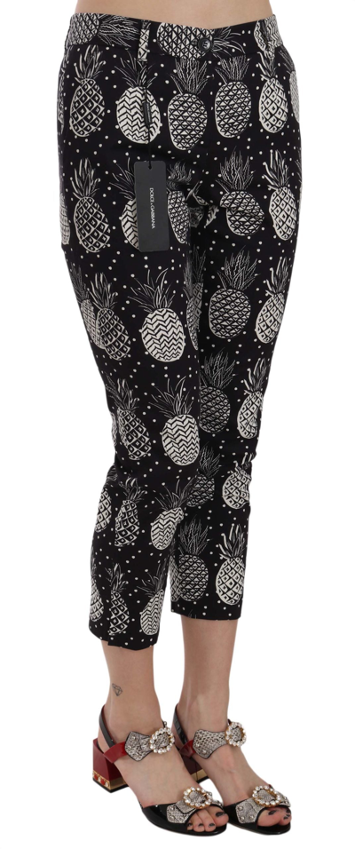 Shop Dolce & Gabbana Black Pineapple Print Skinny Capri Women's Pants