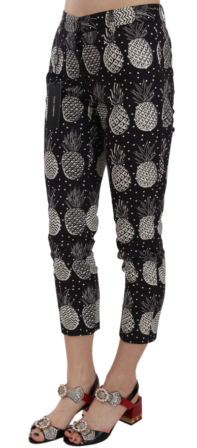 Shop Dolce & Gabbana Black Pineapple Print Skinny Capri Women's Pants