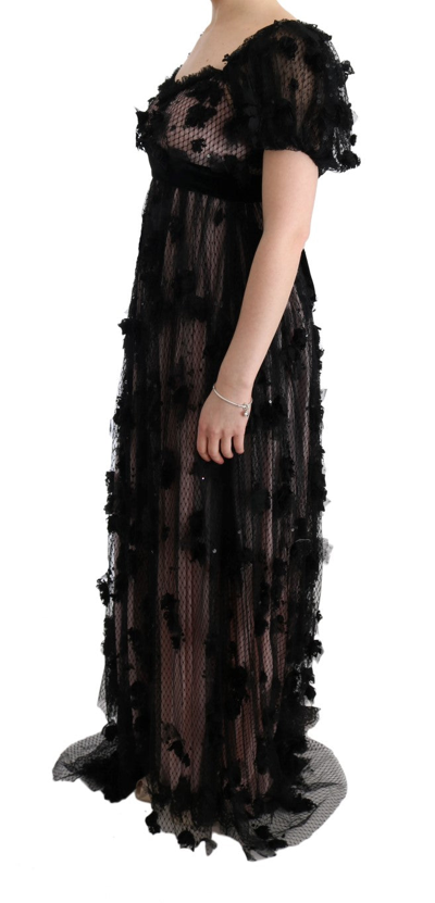 Shop Dolce & Gabbana Black Pink Silk Applique Shift Women's Dress