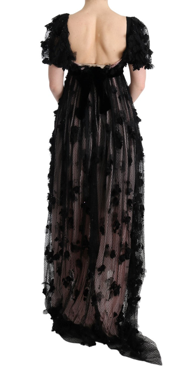Shop Dolce & Gabbana Black Pink Silk Applique Shift Women's Dress