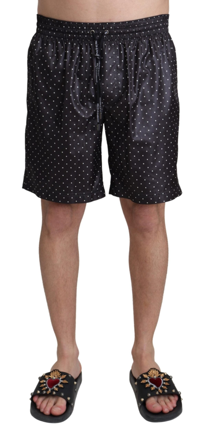 Shop Dolce & Gabbana Black Polka Dot Print Beachwear Men's Swimwear