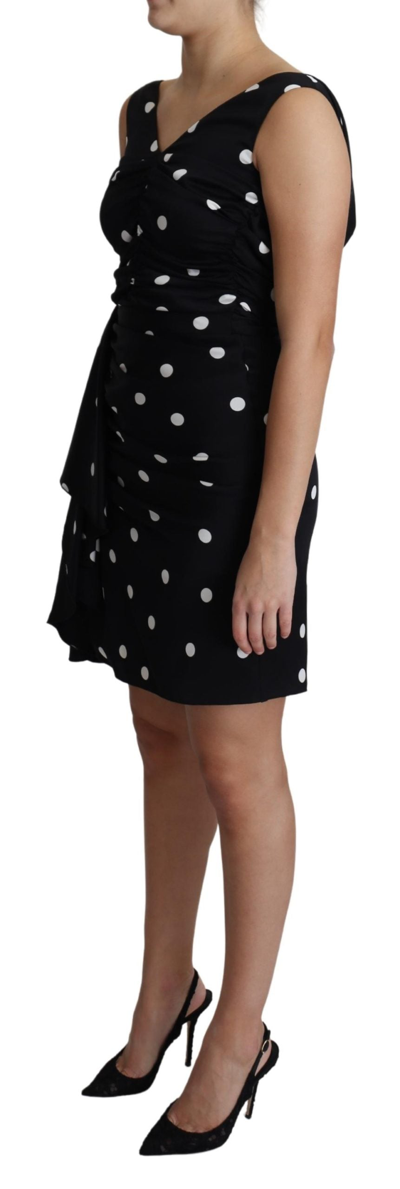 Shop Dolce & Gabbana Black Polka Dots Charmeuse Ruffle Mini Women's Dress