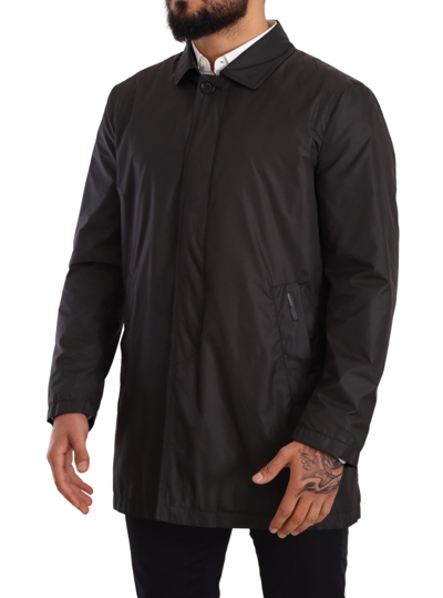 Dolce & Gabbana Black Polyester Mens Trench Coat Jacket In Black