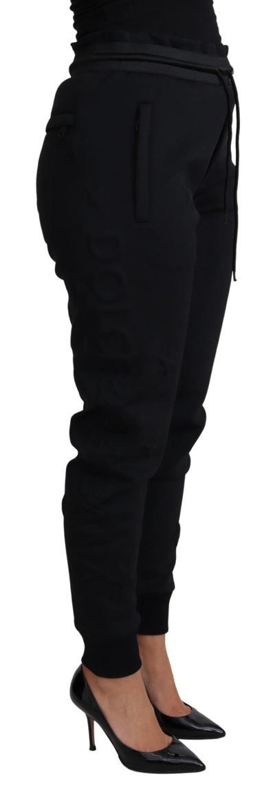 Shop Dolce & Gabbana Elegant Black Jogger Trousers With Iconic Women's Logo