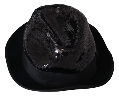 Shop Dolce & Gabbana Black Polyester Sequin Women Fedora Capello Men's Hat