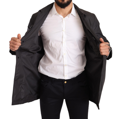 Dolce & Gabbana Black Polyester Mens Trench Coat Jacket In Black