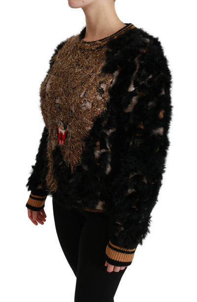 Shop Dolce & Gabbana Black Rabbit Fur Pullover Wool Women's Sweater