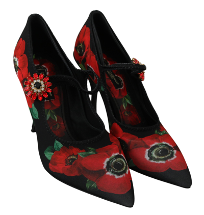 Shop Dolce & Gabbana Black Red Floral Mary Janes Pumps Women's Shoes