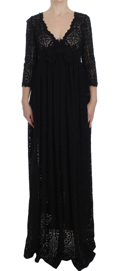 Shop Dolce & Gabbana Elegant Floral Ricamo Maxi Women's Dress In Black