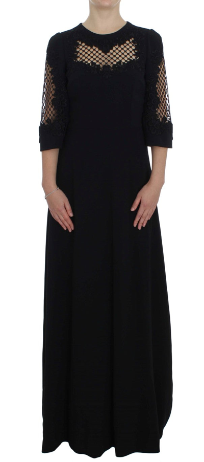 Shop Dolce & Gabbana Elegant Black Wool Cutout Maxi Women's Dress