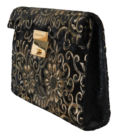 Shop Dolce & Gabbana Black Ricamo Sequined Leather Document Briefcase Men's Bag