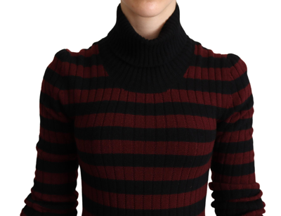 Dolce & Gabbana Black Red Striped Wool Pullover Sweater In Red