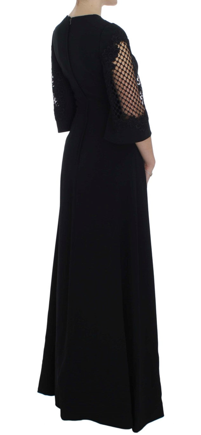 Shop Dolce & Gabbana Elegant Black Wool Cutout Maxi Women's Dress