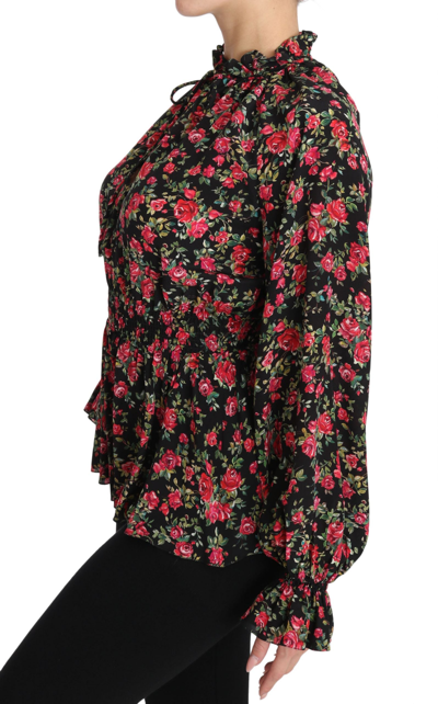 Shop Dolce & Gabbana Black Rose Print Floral Shirt Top Women's Blouse