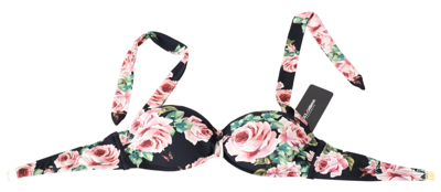 Shop Dolce & Gabbana Black Roses Print Swimsuit Beachwear Bikini Women's Tops