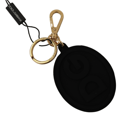 Shop Dolce & Gabbana Black Rubber Dg Logo Gold Brass Metal Keyring Men's Keychain