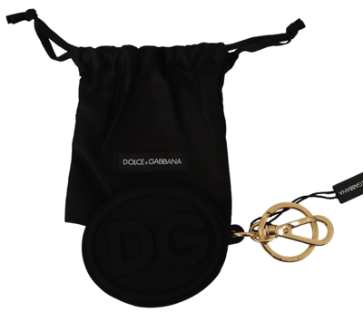Shop Dolce & Gabbana Black Rubber Dg Logo Gold Brass Metal Keyring Men's Keychain