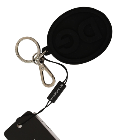 Shop Dolce & Gabbana Black Rubber Dg Logo Silver Brass Metal Men's Keychain