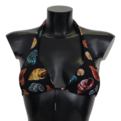 Shop Dolce & Gabbana Black Seashells Print Halter Swimwear Bikini Women's Tops
