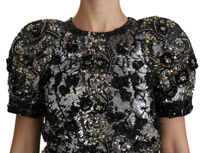 Shop Dolce & Gabbana Sequined Crystal Embellished Crew Neck Women's Top In Black