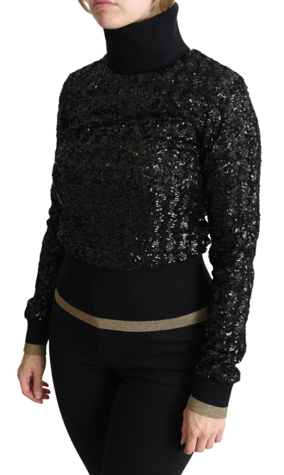 Dolce & Gabbana Black Sequined Knitted Turtle Neck Sweater In Black