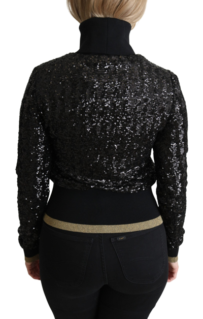 Dolce & Gabbana Black Sequined Knitted Turtle Neck Sweater In Black