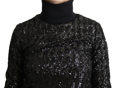 Dolce & Gabbana Black Sequined Knitted Turtle Neck Sweater In Black