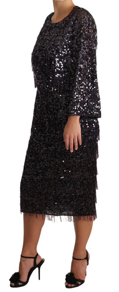 Shop Dolce & Gabbana Sequined Shift Midi Dress – Timeless Women's Elegance In Black