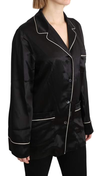 Dolce & Gabbana Black Shirt Silk Stretch Top Blouse In Black