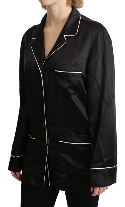 Dolce & Gabbana Black Shirt Silk Stretch Top Blouse In Black