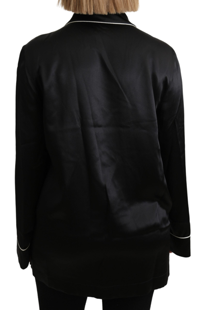 Dolce & Gabbana Black Shirt Silk Stretch Top Blouse In Black