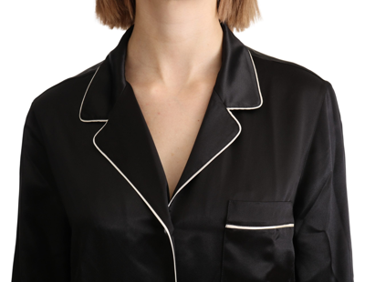 Dolce & Gabbana Black Shirt Silk Stretch Top Blouse In Black