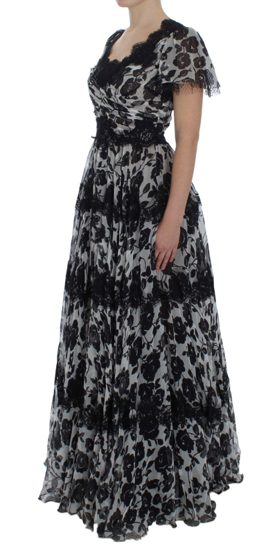 Shop Dolce & Gabbana Black Silk Floral Lace Ricamo Ball Maxi Women's Dress